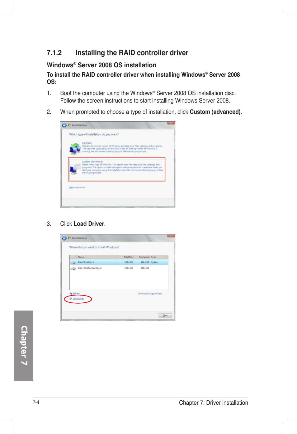 2 installing the raid controller driver, Installing the raid controller driver -4, Chapter 7 | Asus TS700-E7/RS8 User Manual | Page 164 / 198