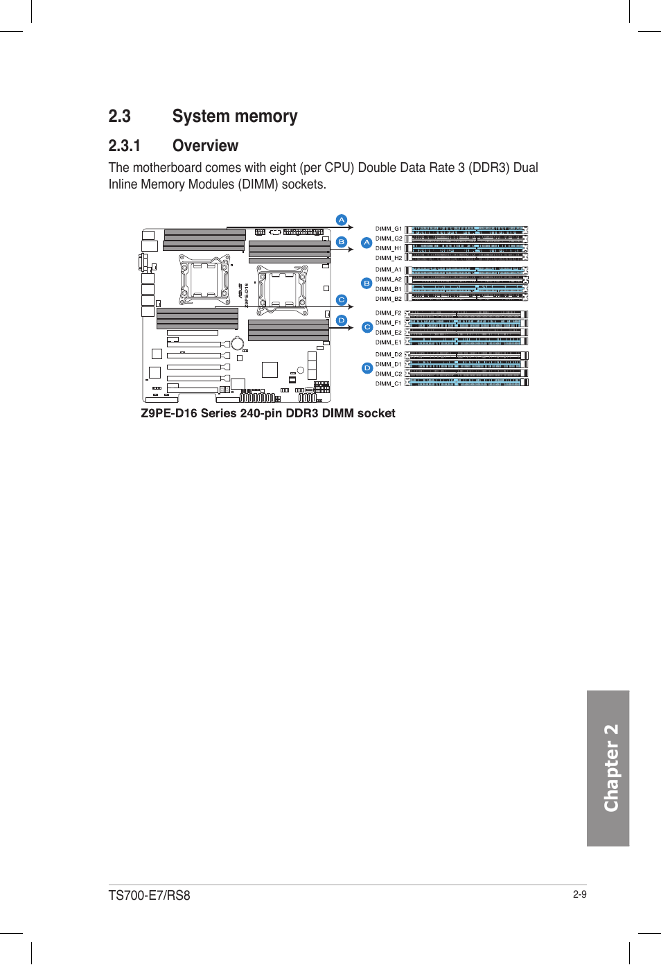 3 system memory, 1 overview, System memory -9 2.3.1 | Overview -9 | Asus TS700-E7/RS8 User Manual | Page 29 / 198