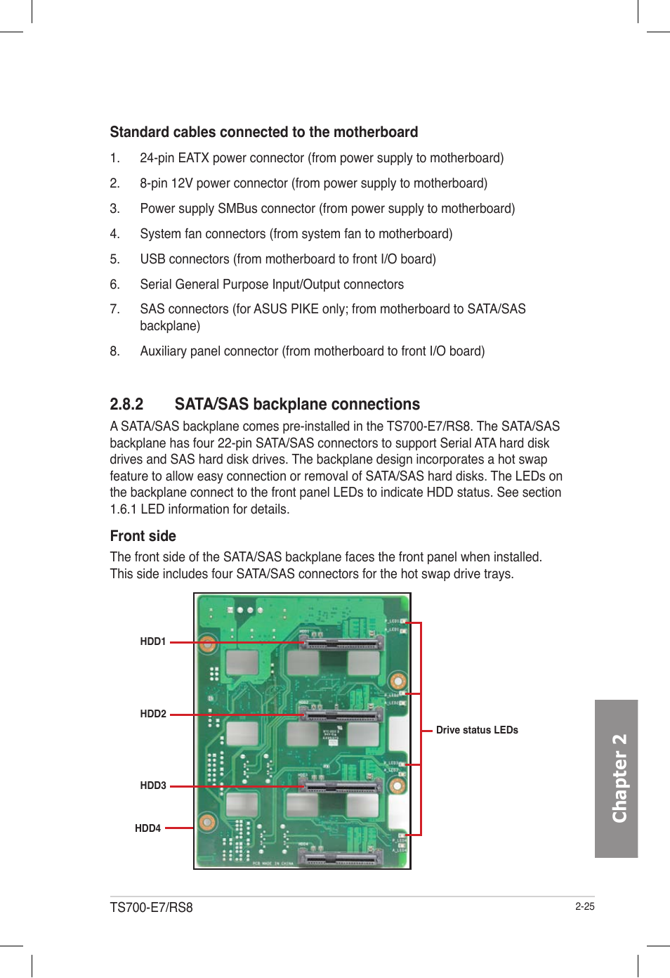 2 sata/sas backplane connections, Sata/sas backplane connections -25, Chapter 2 | Asus TS700-E7/RS8 User Manual | Page 45 / 198