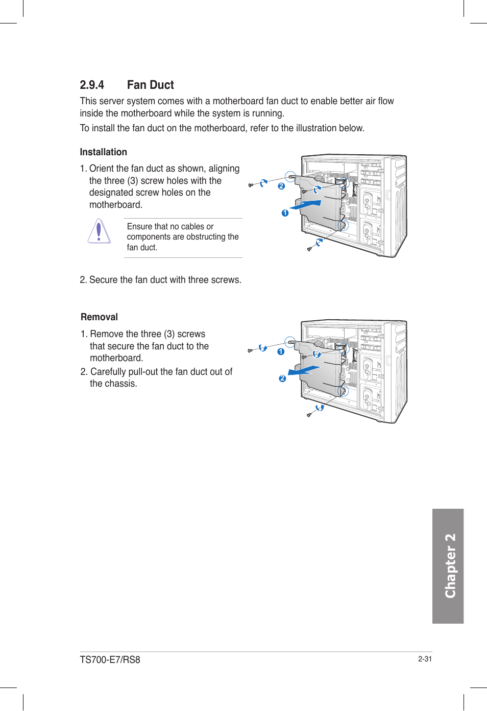 4 fan duct, Fan duct -31, Chapter 2 | Asus TS700-E7/RS8 User Manual | Page 51 / 198