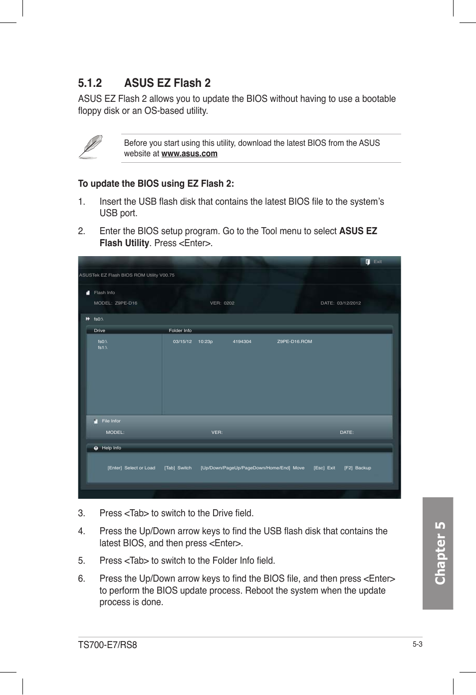 2 asus ez flash 2, Asus ez flash 2 -3, Chapter 5 | Asus TS700-E7/RS8 User Manual | Page 73 / 198