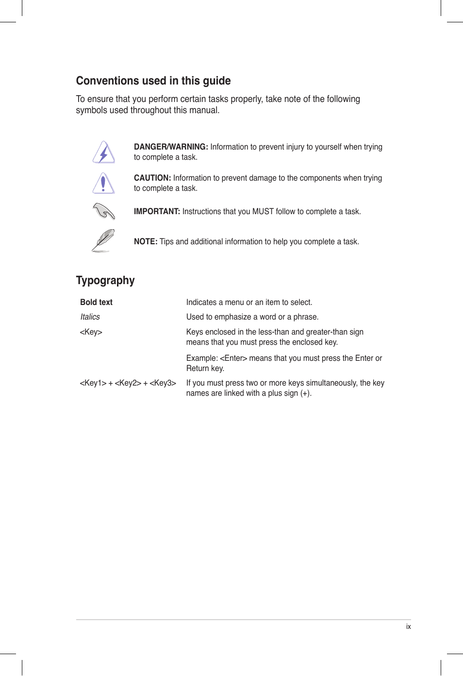 Conventions used in this guide, Typography | Asus TS700-E7/RS8 User Manual | Page 9 / 198