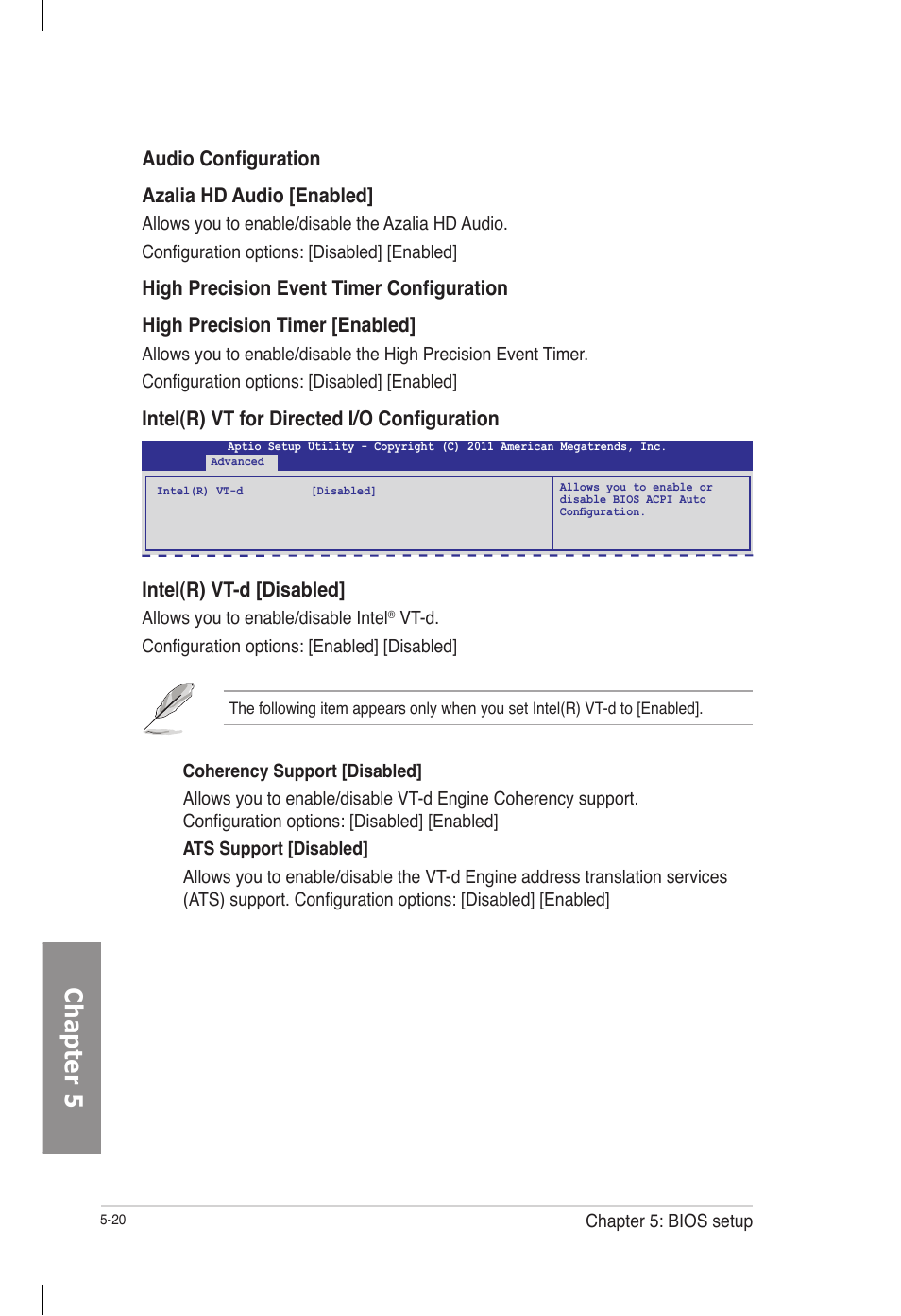 Chapter 5, Audio configuration azalia hd audio [enabled | Asus TS700-E7/RS8 User Manual | Page 90 / 198