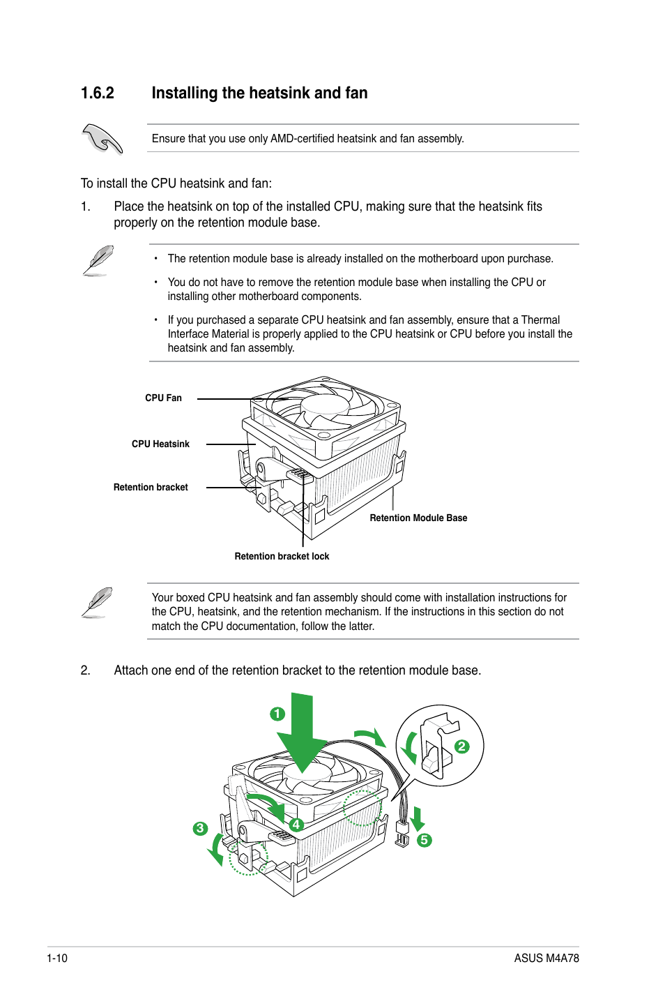 2 installing the heatsink and fan, Installing the heatsink and fan -10 | Asus M4A78 User Manual | Page 20 / 62