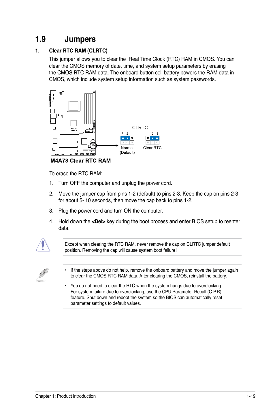 9 jumpers, Jumpers -19 | Asus M4A78 User Manual | Page 29 / 62