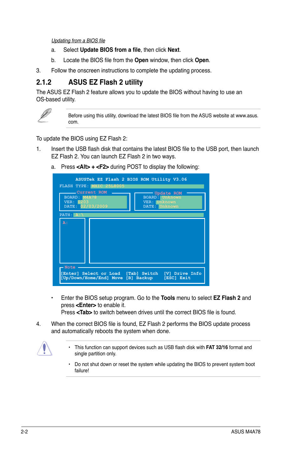 2 asus ez flash 2 utility, Asus ez flash 2 utility -2 | Asus M4A78 User Manual | Page 42 / 62