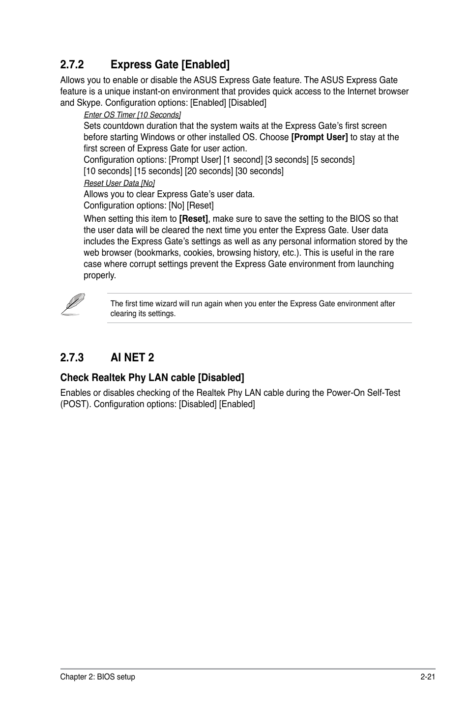 2 express gate [enabled, 3 ai net 2, Express gate -21 | Ai net 2 -21 | Asus M4A78 User Manual | Page 61 / 62