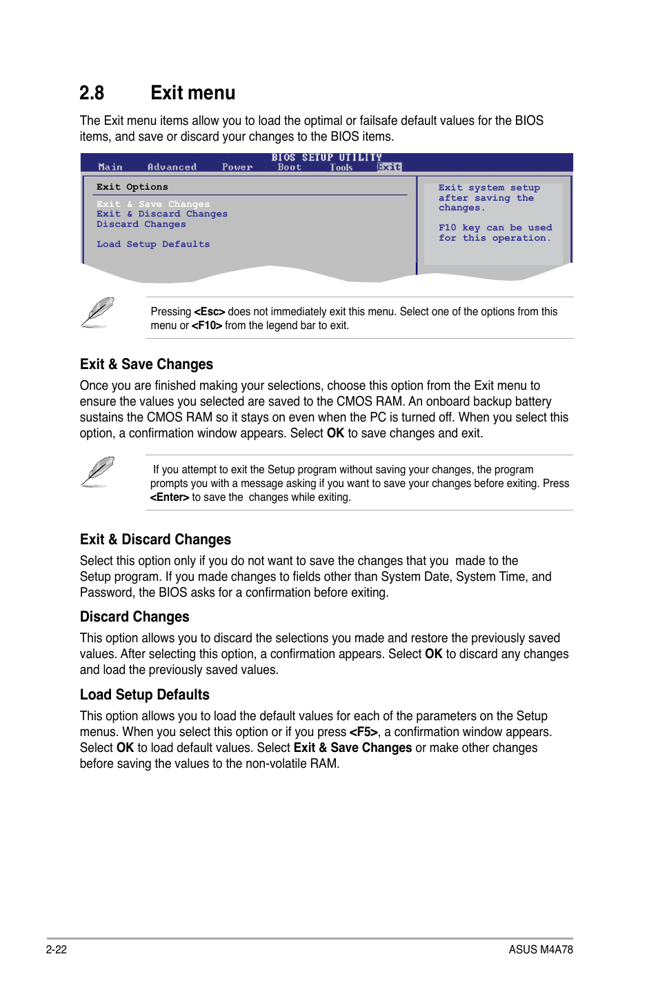 8 exit menu, Exit menu -22 | Asus M4A78 User Manual | Page 62 / 62