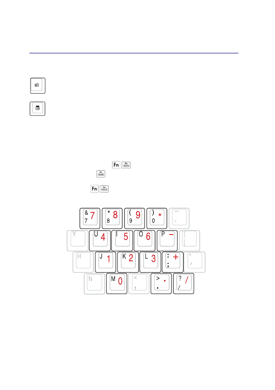 Microsoft windows™ keys, Keyboard as a numeric keypad | Asus M2E User Manual | Page 32 / 70