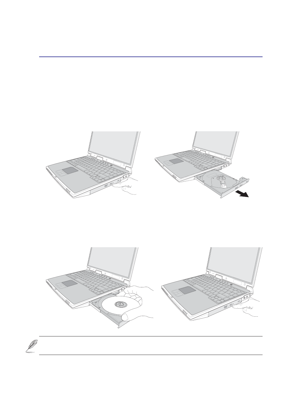 Optical drive, Inserting an optical disc | Asus M2E User Manual | Page 39 / 70