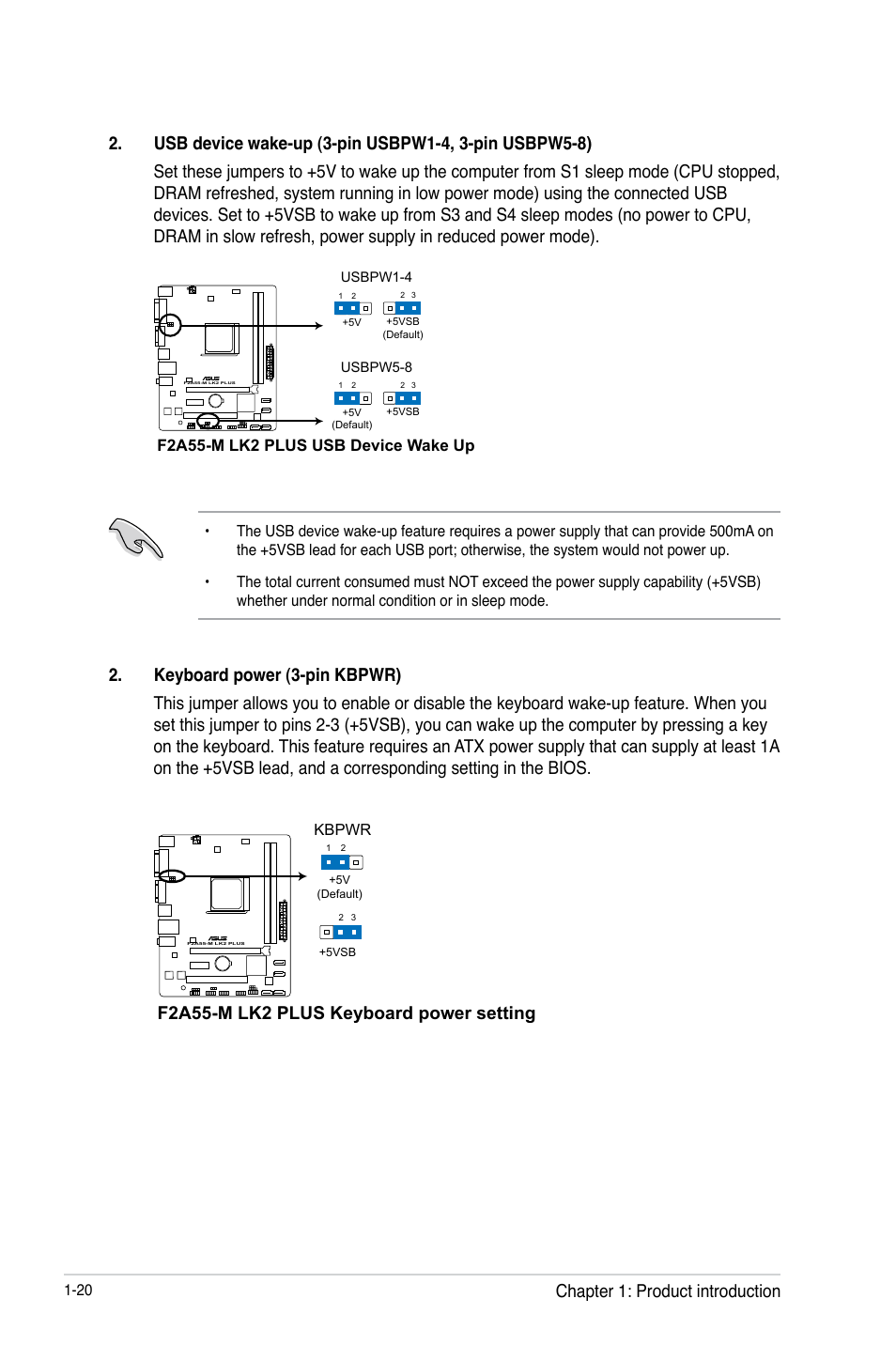 F2a55-m lk2 plus keyboard power setting, Chapter 1: product introduction | Asus F2A55-M LK2 PLUS User Manual | Page 32 / 76