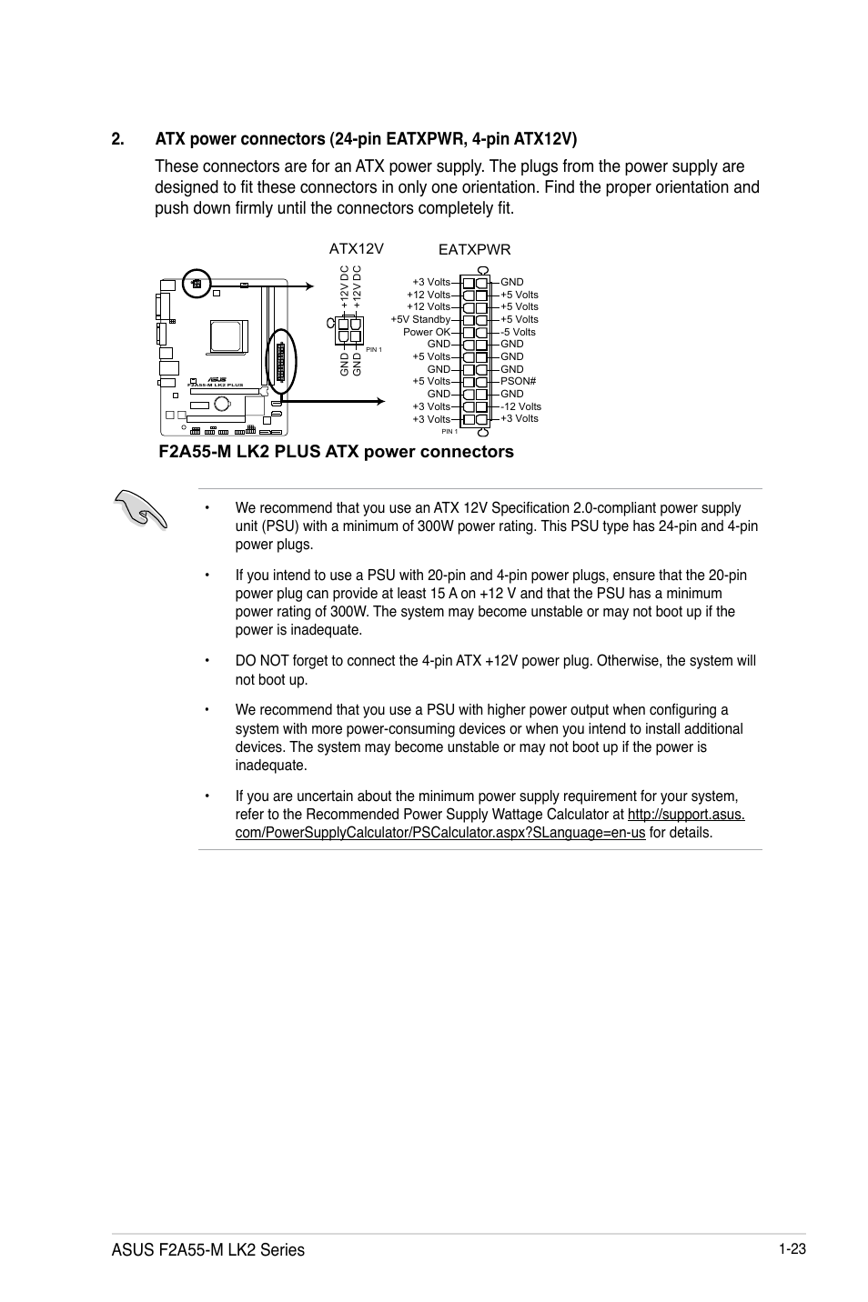 F2a55-m lk2 plus atx power connectors, Asus f2a55-m lk2 series | Asus F2A55-M LK2 PLUS User Manual | Page 35 / 76