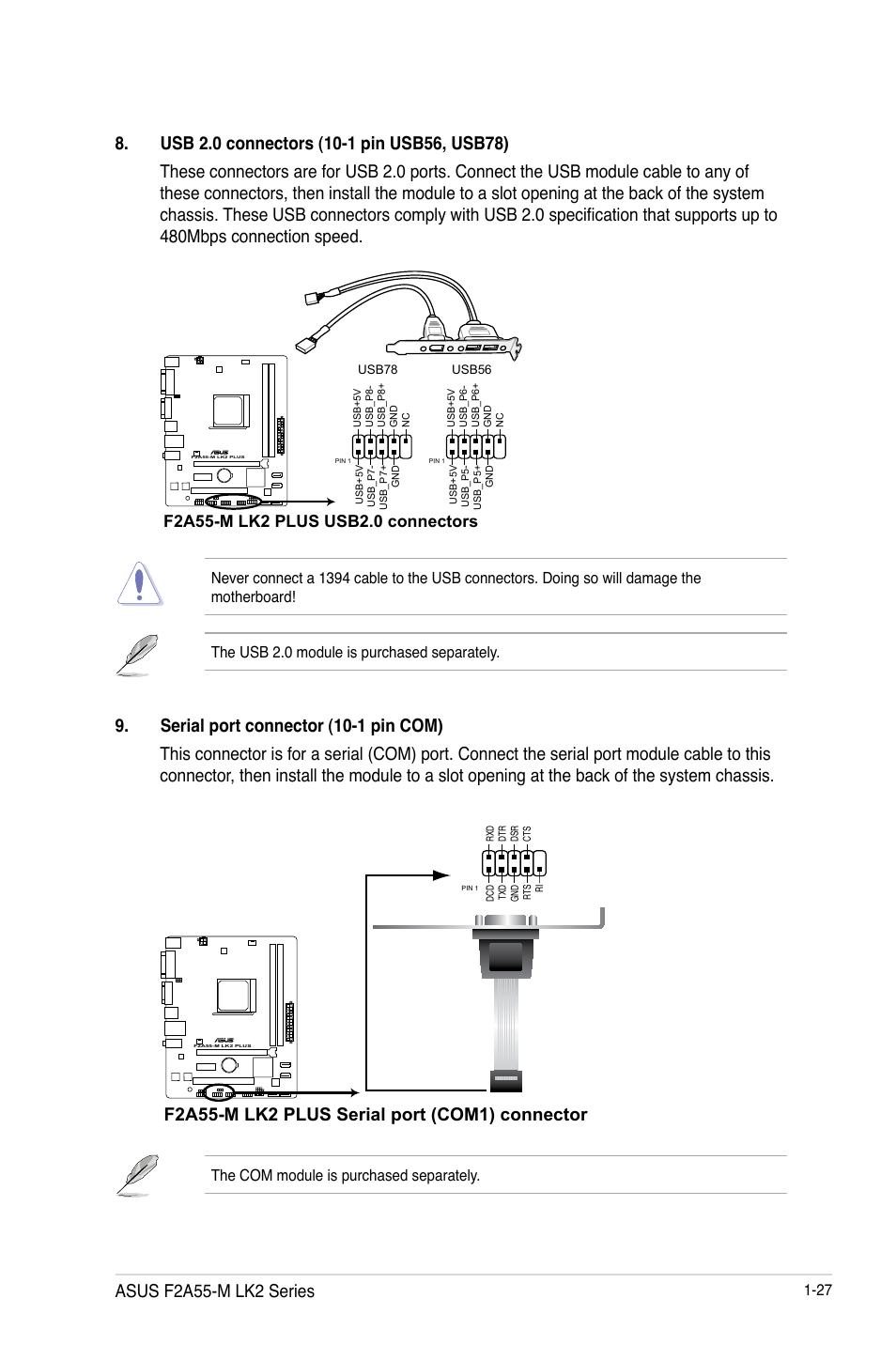 Asus f2a55-m lk2 series, The com module is purchased separately | Asus F2A55-M LK2 PLUS User Manual | Page 39 / 76