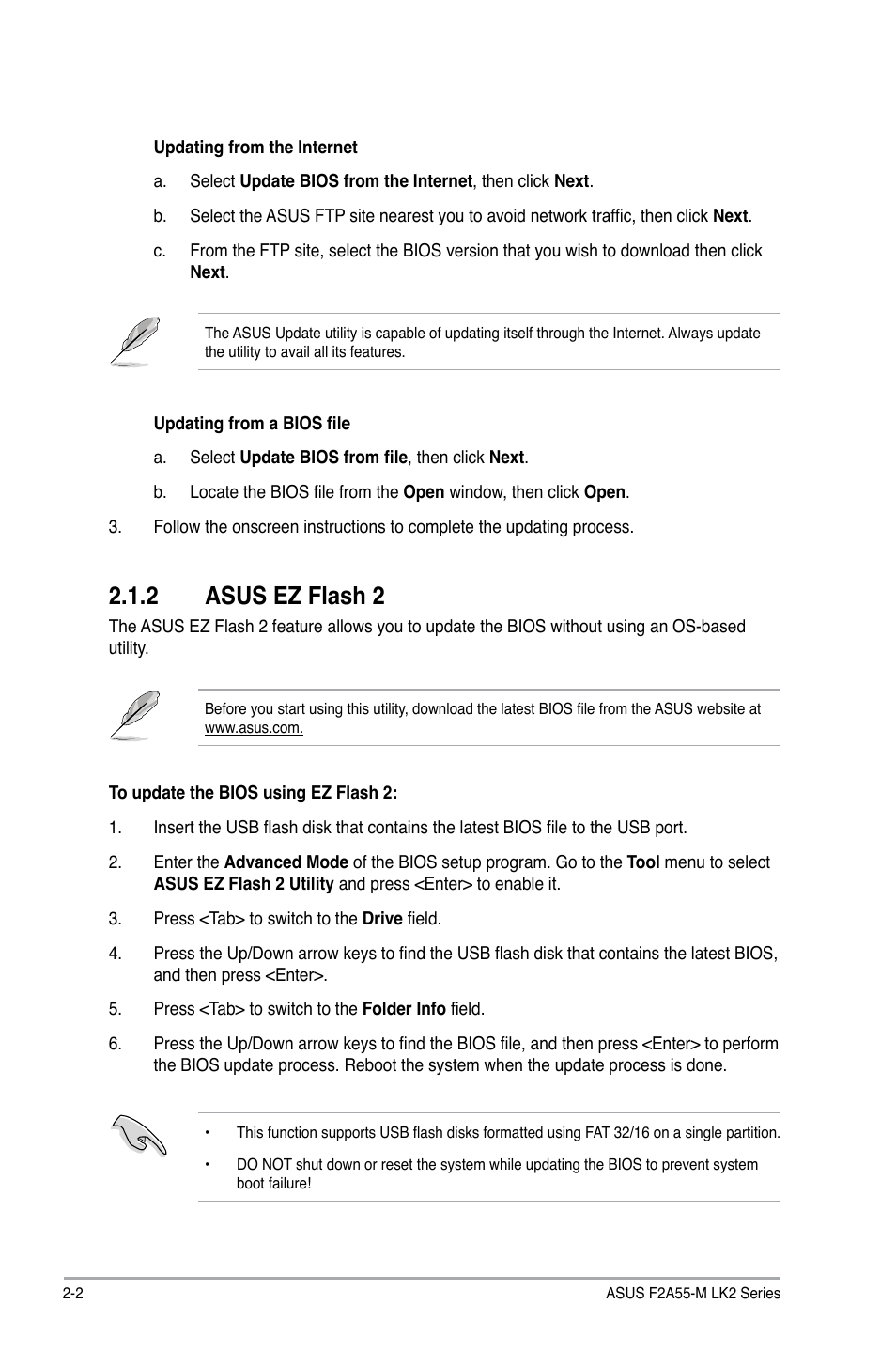 2 asus ez flash 2 | Asus F2A55-M LK2 PLUS User Manual | Page 42 / 76