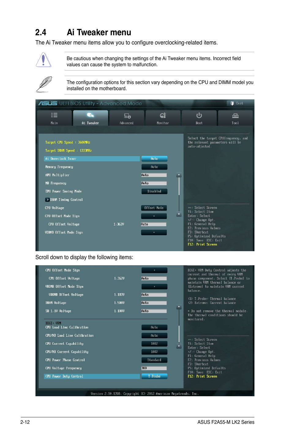 4 ai tweaker menu | Asus F2A55-M LK2 PLUS User Manual | Page 52 / 76