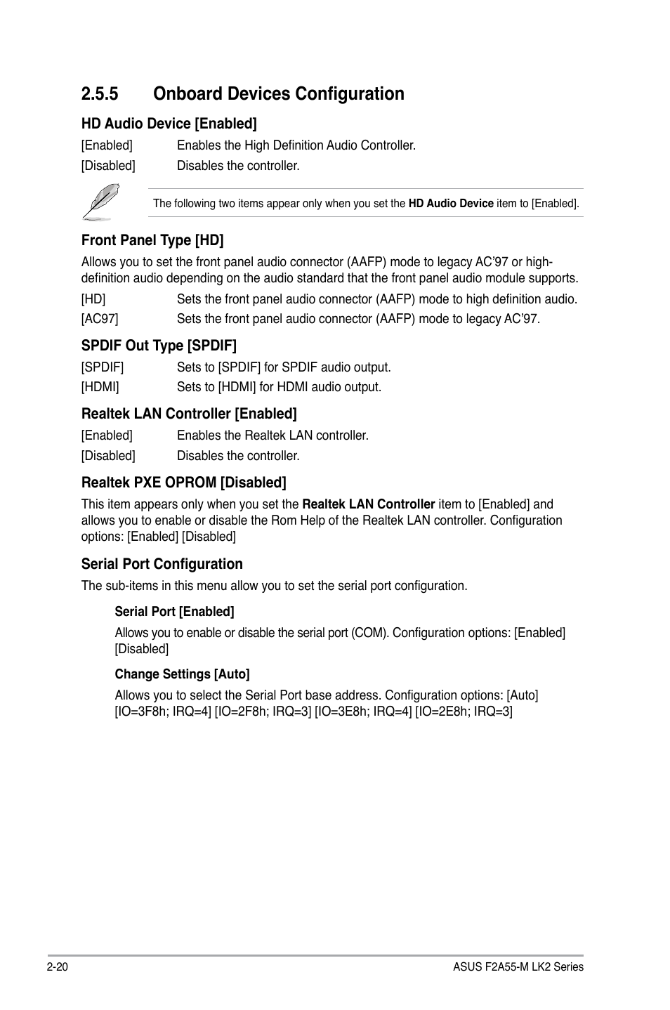 5 onboard devices configuration | Asus F2A55-M LK2 PLUS User Manual | Page 60 / 76