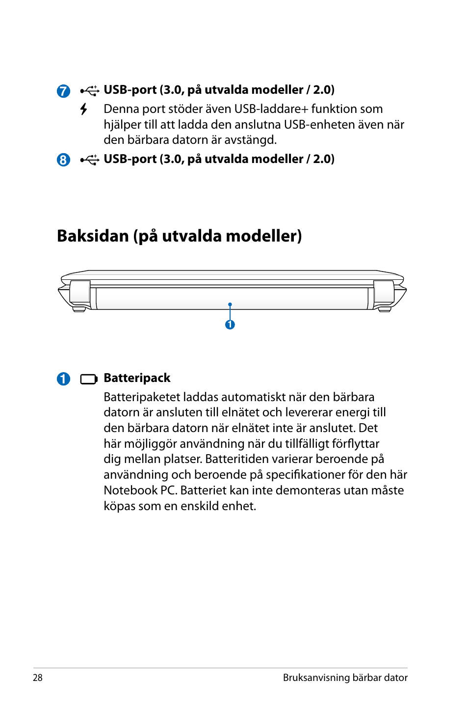 Baksidan (på utvalda modeller) | Asus X44H User Manual | Page 28 / 114