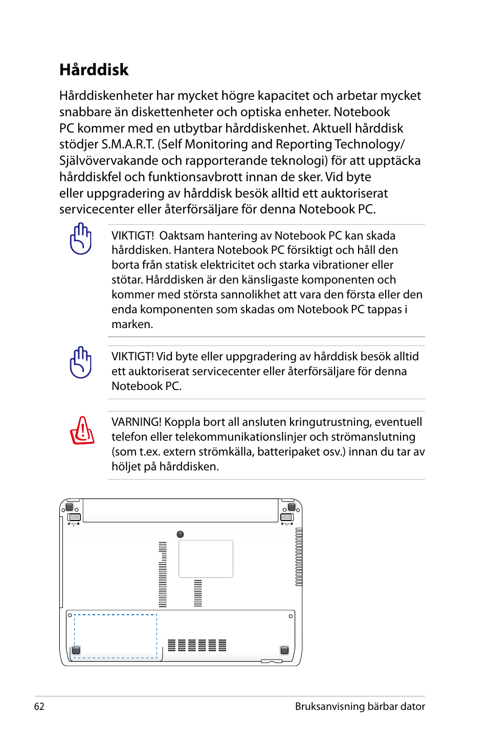 Hårddisk | Asus X44H User Manual | Page 62 / 114