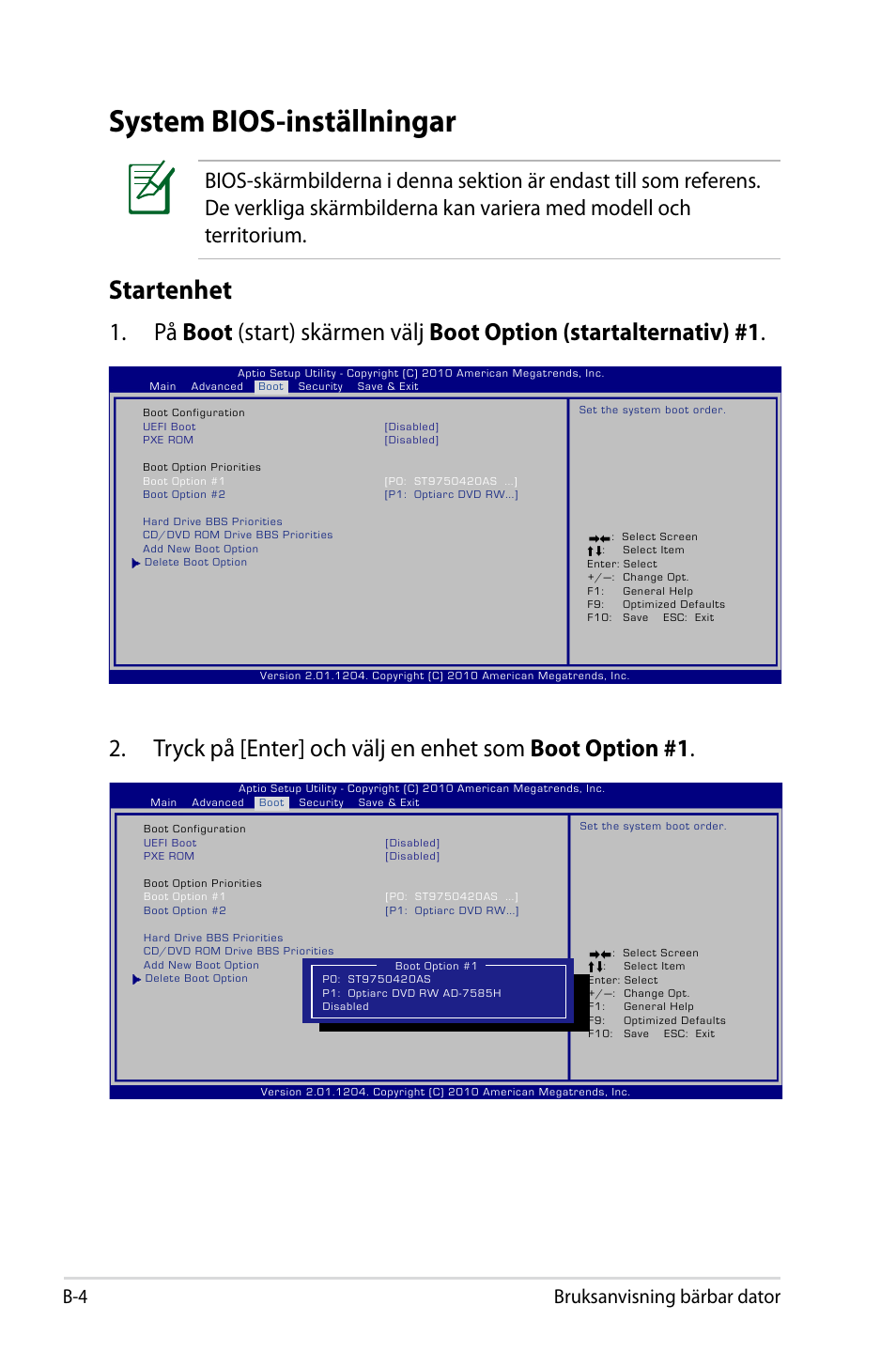 System bios-inställningar, Startenhet, B- bruksanvisning bärbar dator | Asus X44H User Manual | Page 78 / 114