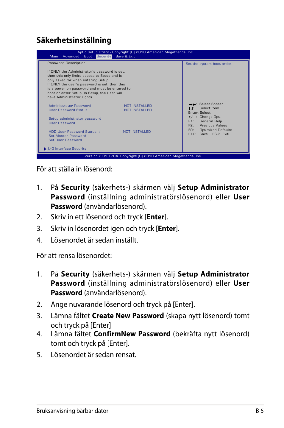 Säkerhetsinställning | Asus X44H User Manual | Page 79 / 114
