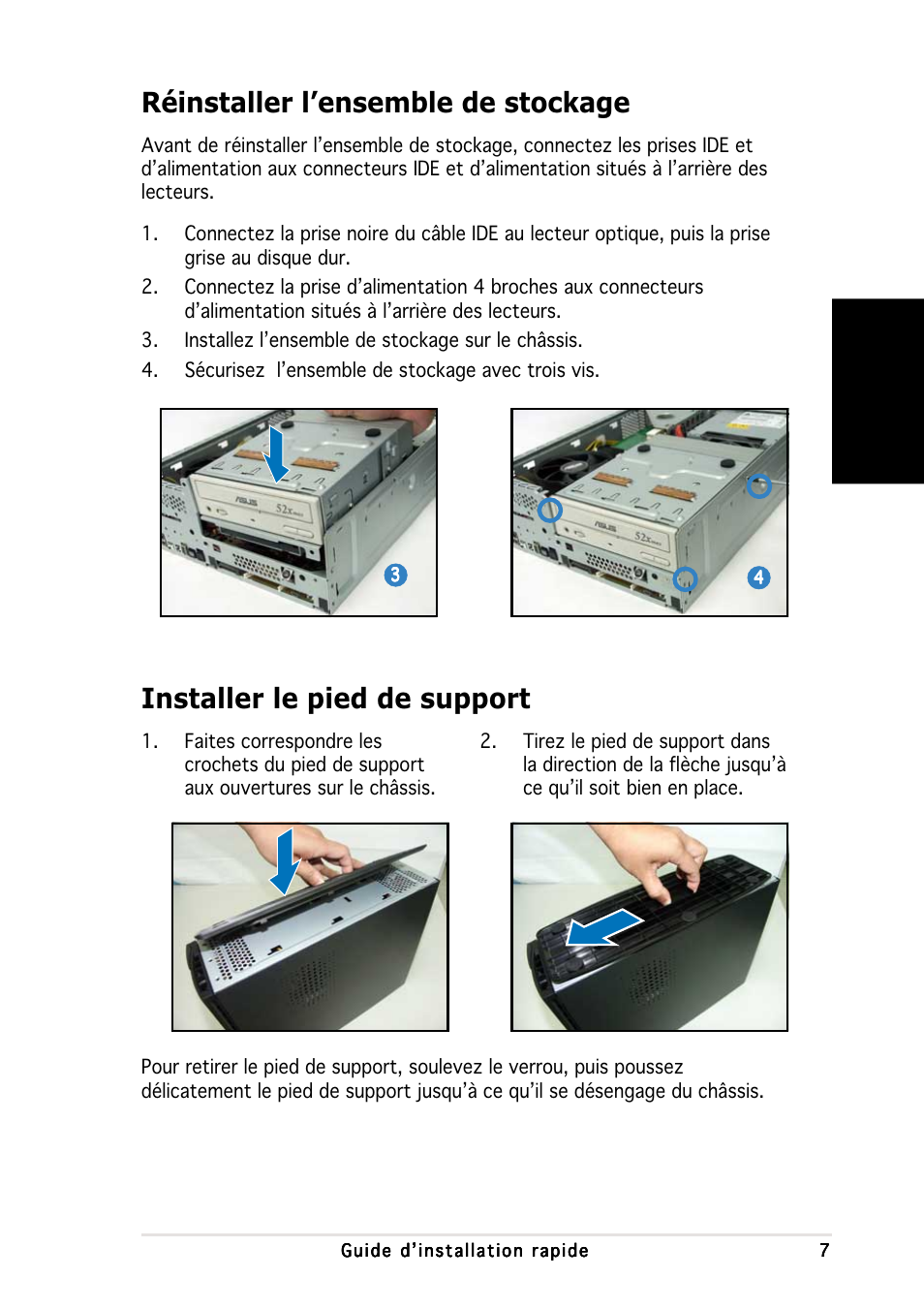 Réinstaller l’ensemble de stockage, Installer le pied de support, Fran ç ais | Asus P1-AH1 User Manual | Page 15 / 80