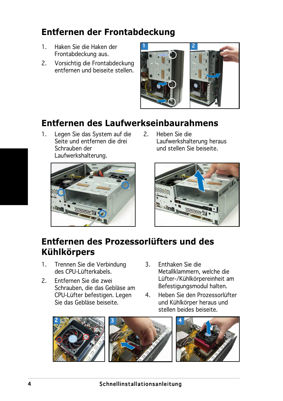 Entfernen des laufwerkseinbaurahmens, Deutsch | Asus P1-AH1 User Manual | Page 20 / 80
