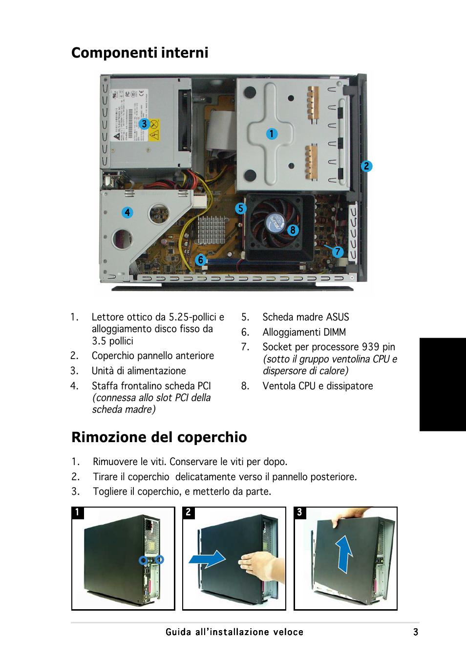 Componenti interni, Rimozione del coperchio, Italiano | Asus P1-AH1 User Manual | Page 27 / 80