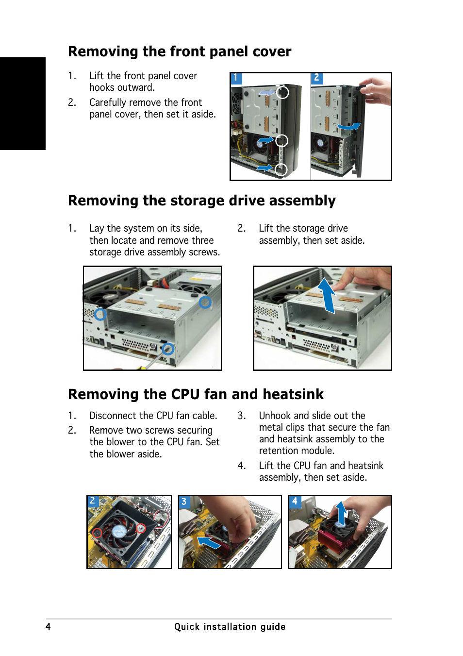 Removing the storage drive assembly, English | Asus P1-AH1 User Manual | Page 4 / 80
