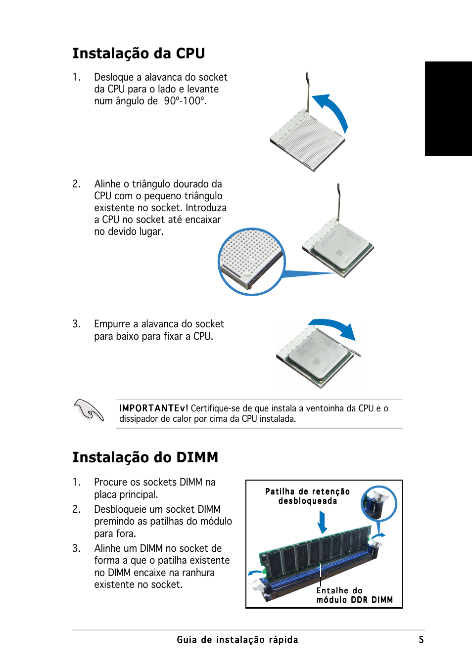 Instalação da cpu instalação do dimm, Portugu ê s | Asus P1-AH1 User Manual | Page 53 / 80