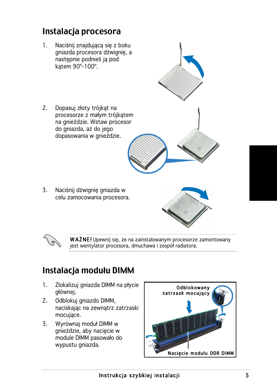 Instalacja procesora instalacja modułu dimm, Polski | Asus P1-AH1 User Manual | Page 69 / 80