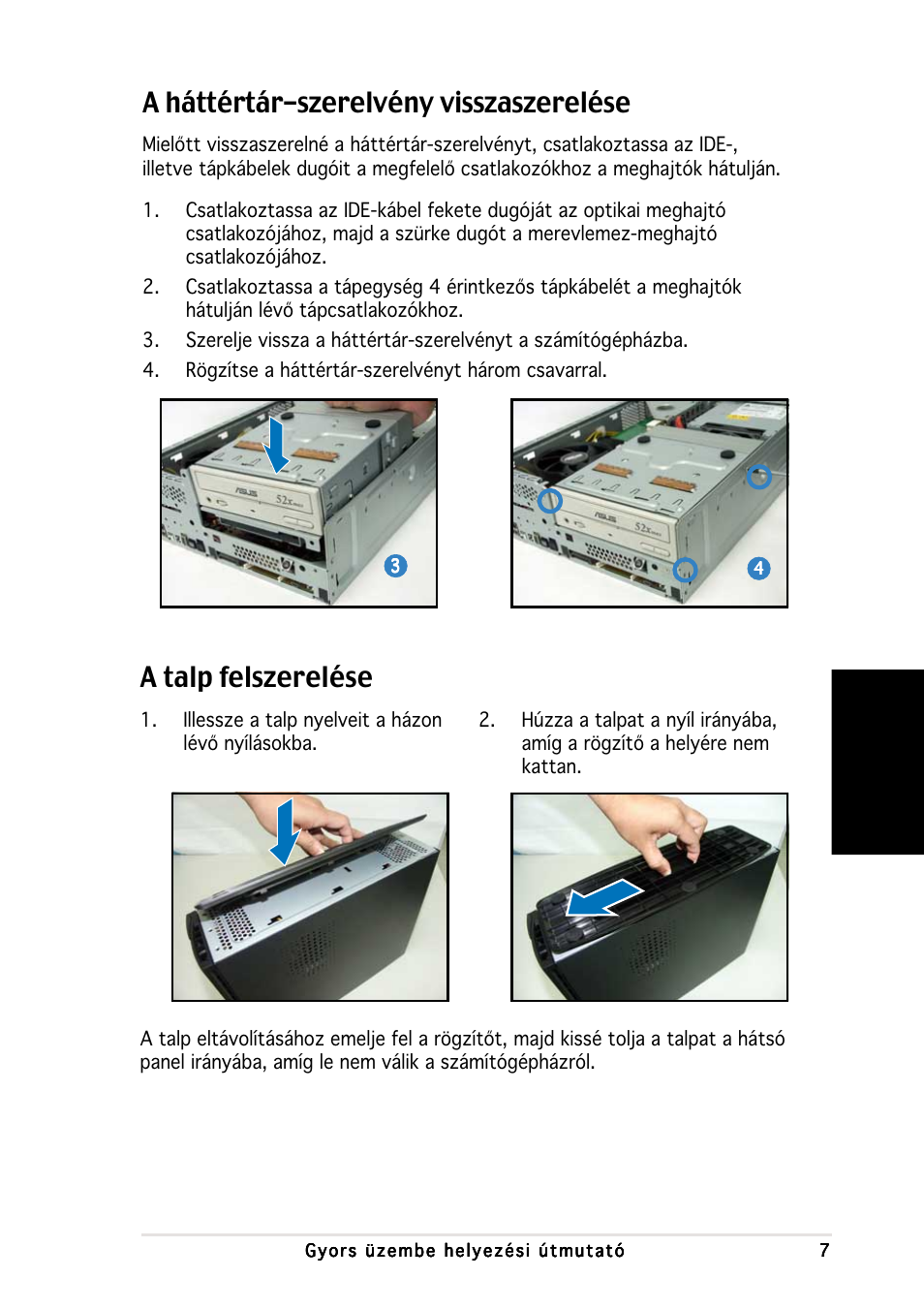 A háttértár-szerelvény visszaszerelése, A talp felszerelése, Magyar | Asus P1-AH1 User Manual | Page 79 / 80