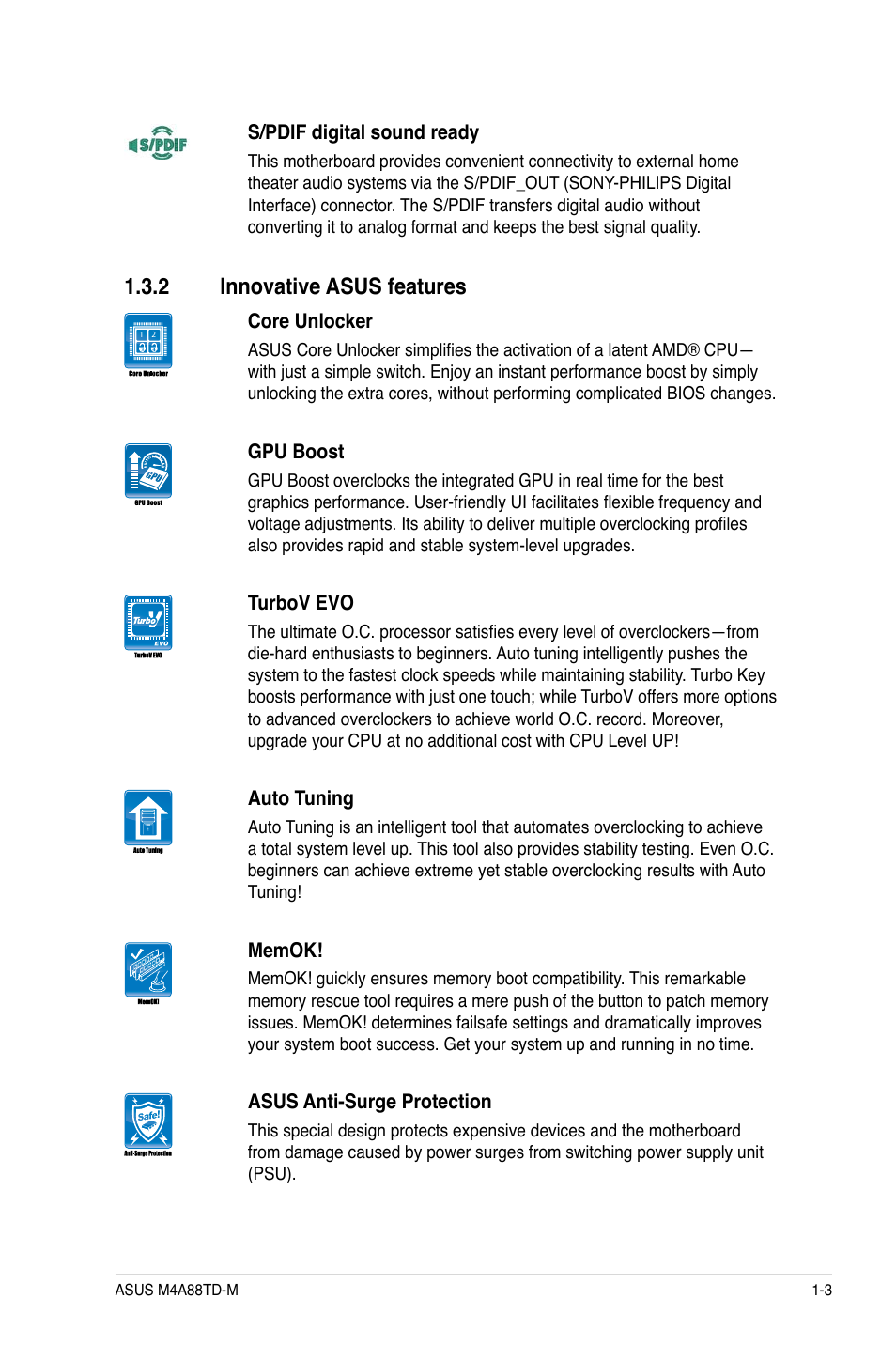 2 innovative asus features, Innovative asus features -3 | Asus M4A88TD-M User Manual | Page 15 / 76