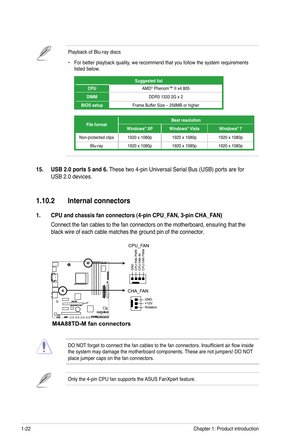 2 internal connectors, 2 internal connectors -22 | Asus M4A88TD-M User Manual | Page 34 / 76