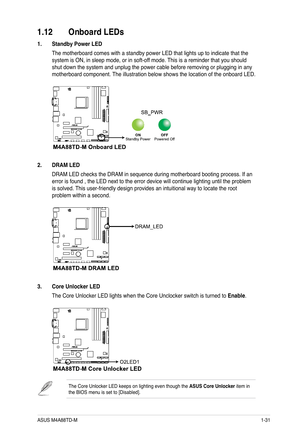 12 onboard leds, 12 onboard leds -31 | Asus M4A88TD-M User Manual | Page 43 / 76