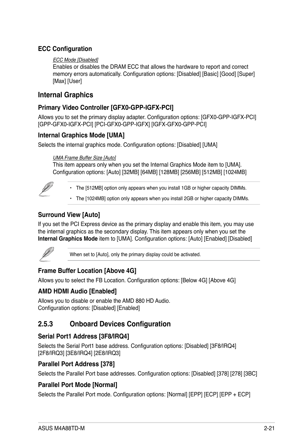 3 onboard devices configuration, 3 onboard devices configuration -21, Internal graphics | Asus M4A88TD-M User Manual | Page 65 / 76