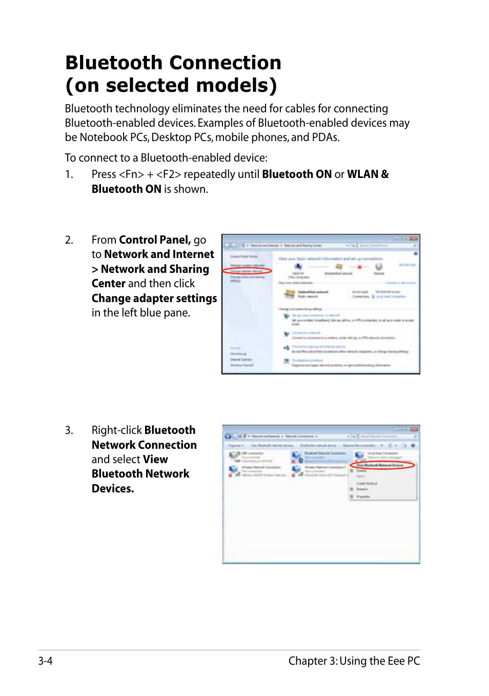 Bluetooth connection (on selected models), Bluetooth connection (on selected models) -4 | Asus Eee PC R105 User Manual | Page 34 / 58