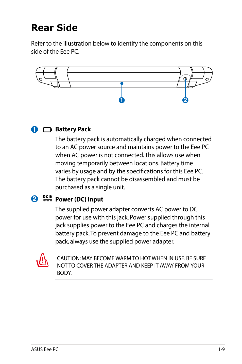 Rear side | Asus Eee PC 900SD/XP User Manual | Page 17 / 56