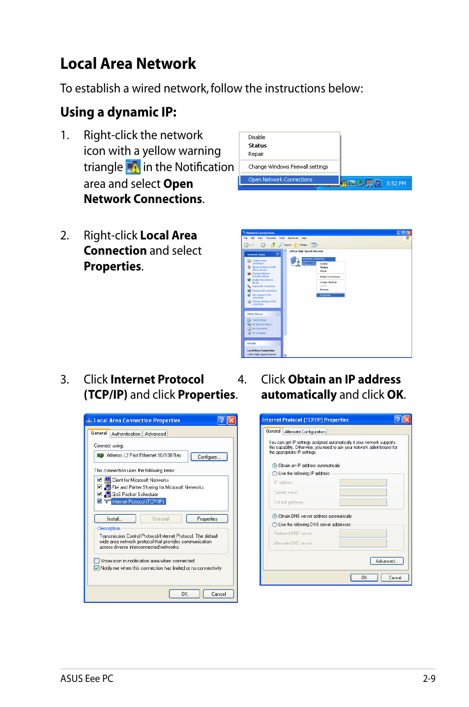 Local area network | Asus Eee PC 900SD/XP User Manual | Page 29 / 56