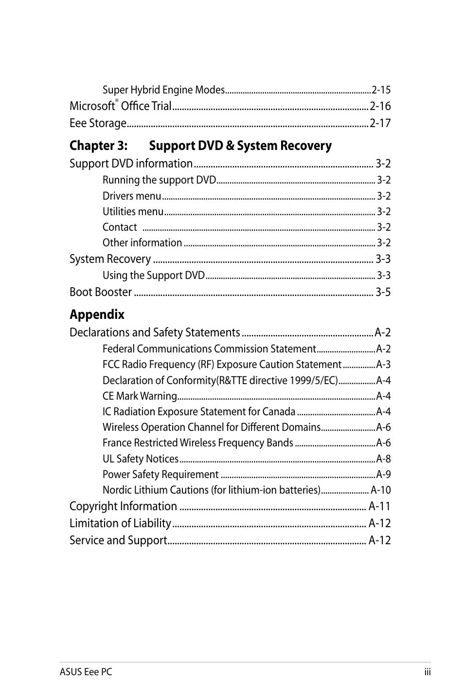 Asus Eee PC 900SD/XP User Manual | Page 3 / 56