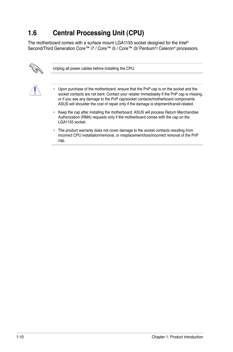 6 central processing unit (cpu), Central processing unit (cpu) -10 | Asus P8H77-M User Manual | Page 22 / 96