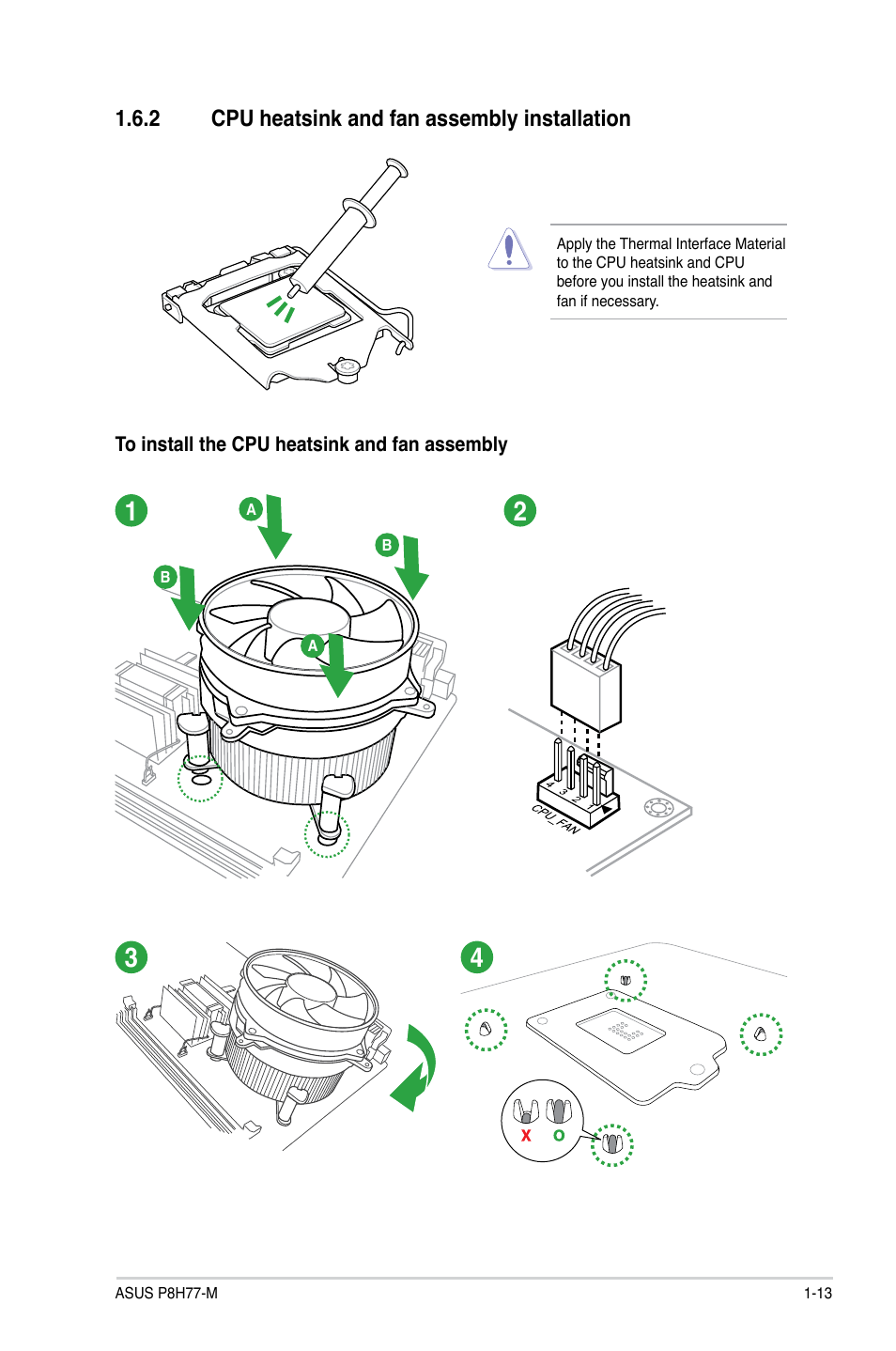 2 cpu heatsink and fan assembly installation, Cpu heatsink and fan assembly installation -13 | Asus P8H77-M User Manual | Page 25 / 96