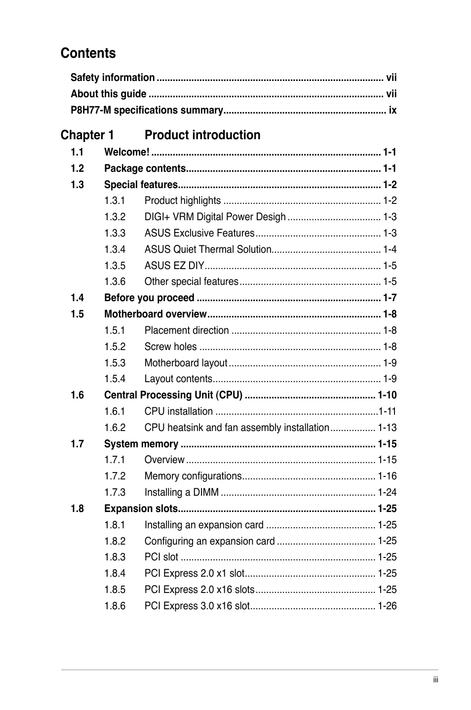 Asus P8H77-M User Manual | Page 3 / 96