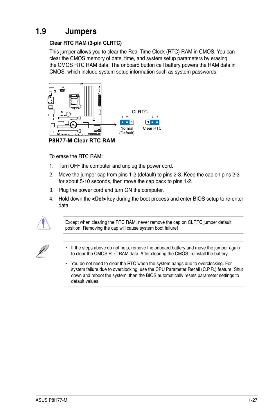 9 jumpers, Jumpers -27 | Asus P8H77-M User Manual | Page 39 / 96