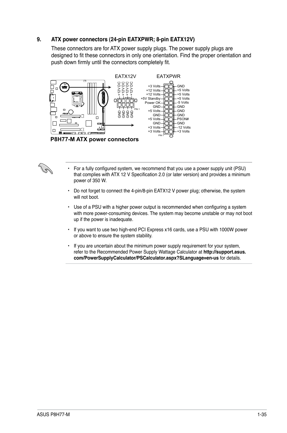 P8h77-m atx power connectors | Asus P8H77-M User Manual | Page 47 / 96