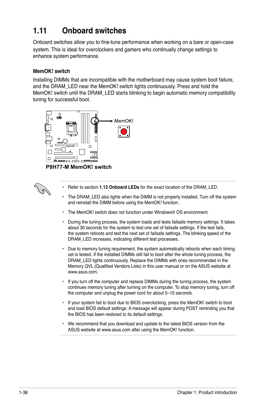 11 onboard switches, 11 onboard switches -38 | Asus P8H77-M User Manual | Page 50 / 96