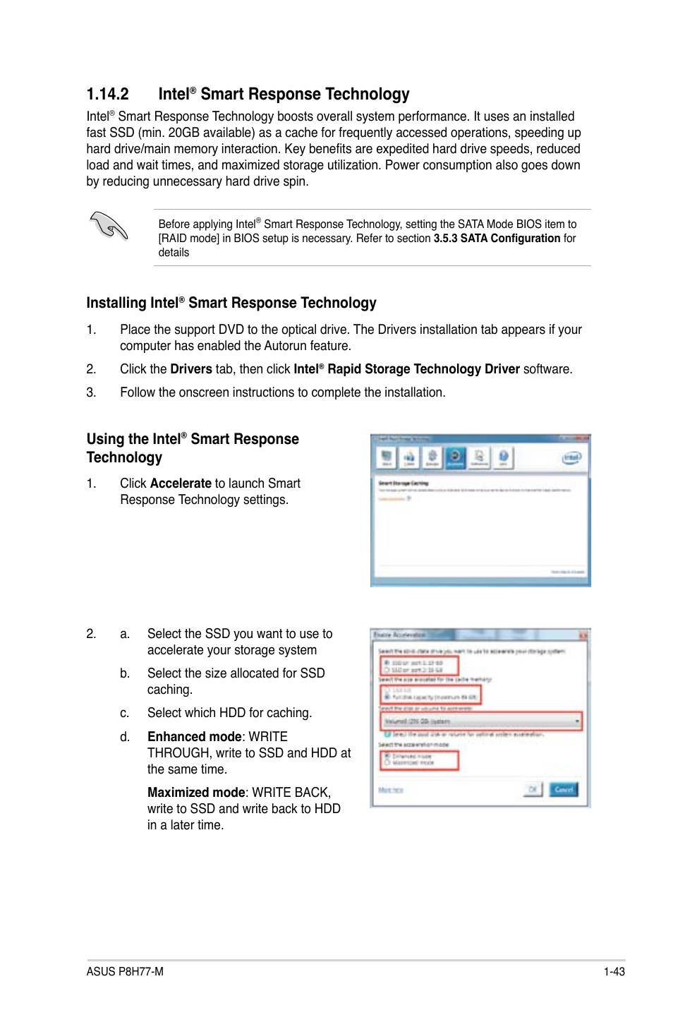 2 intel® smart response technology, 2 intel, Smart response technology -43 | Smart response technology | Asus P8H77-M User Manual | Page 55 / 96