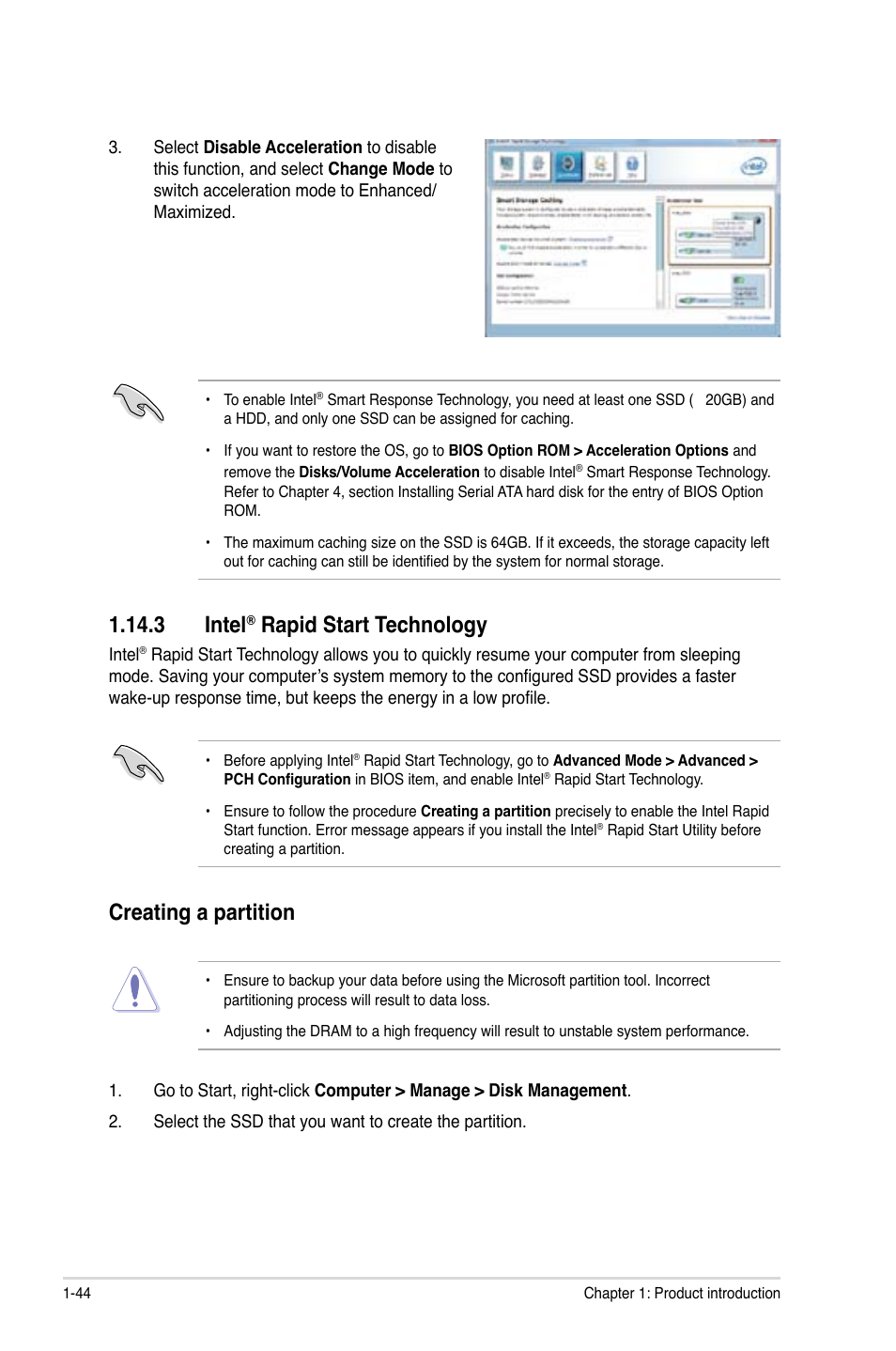 3 intel® rapid start technology, 3 intel, Rapid start technology -44 | Creating a partition, Rapid start technology | Asus P8H77-M User Manual | Page 56 / 96