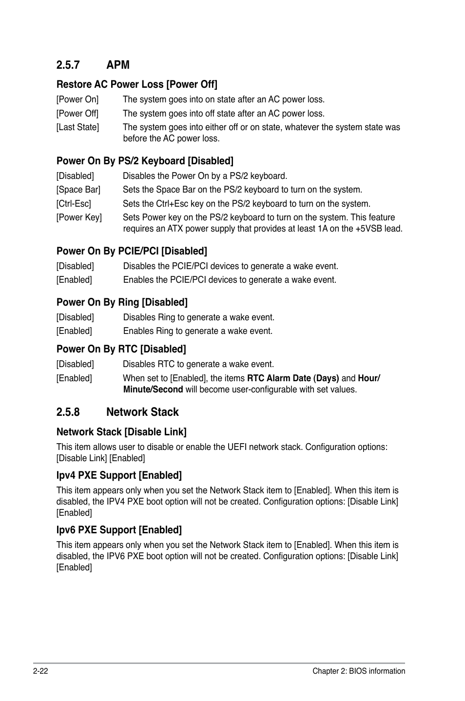 7 apm, 8 network stack, Apm -22 | Network stack -22 | Asus P8H77-M User Manual | Page 86 / 96