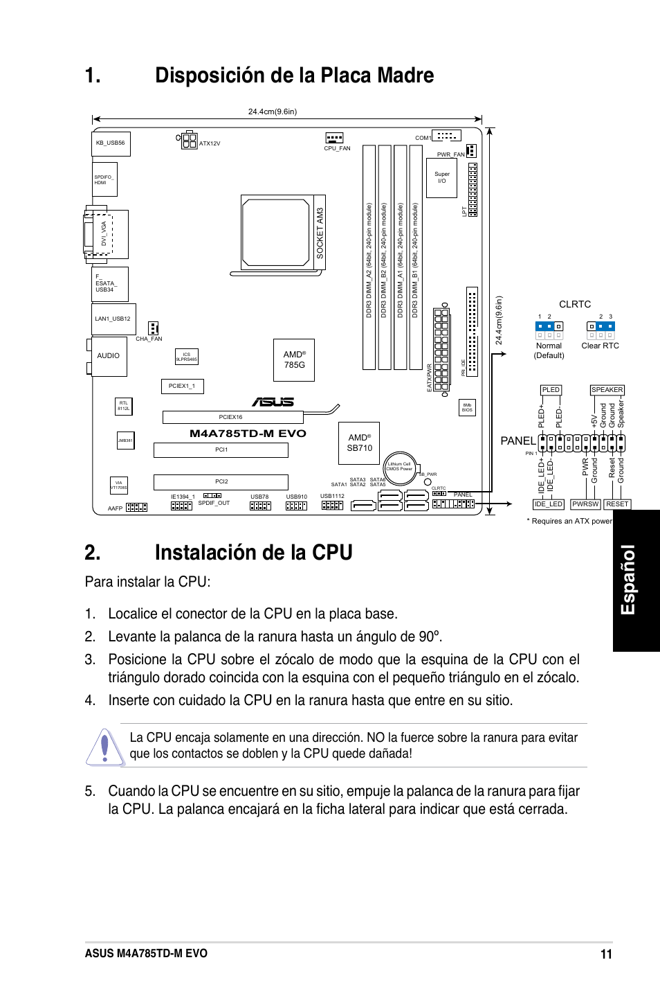 Español, Asus m4a785td-m evo, Panel | Asus M4A785TD-M EVO User Manual | Page 11 / 41