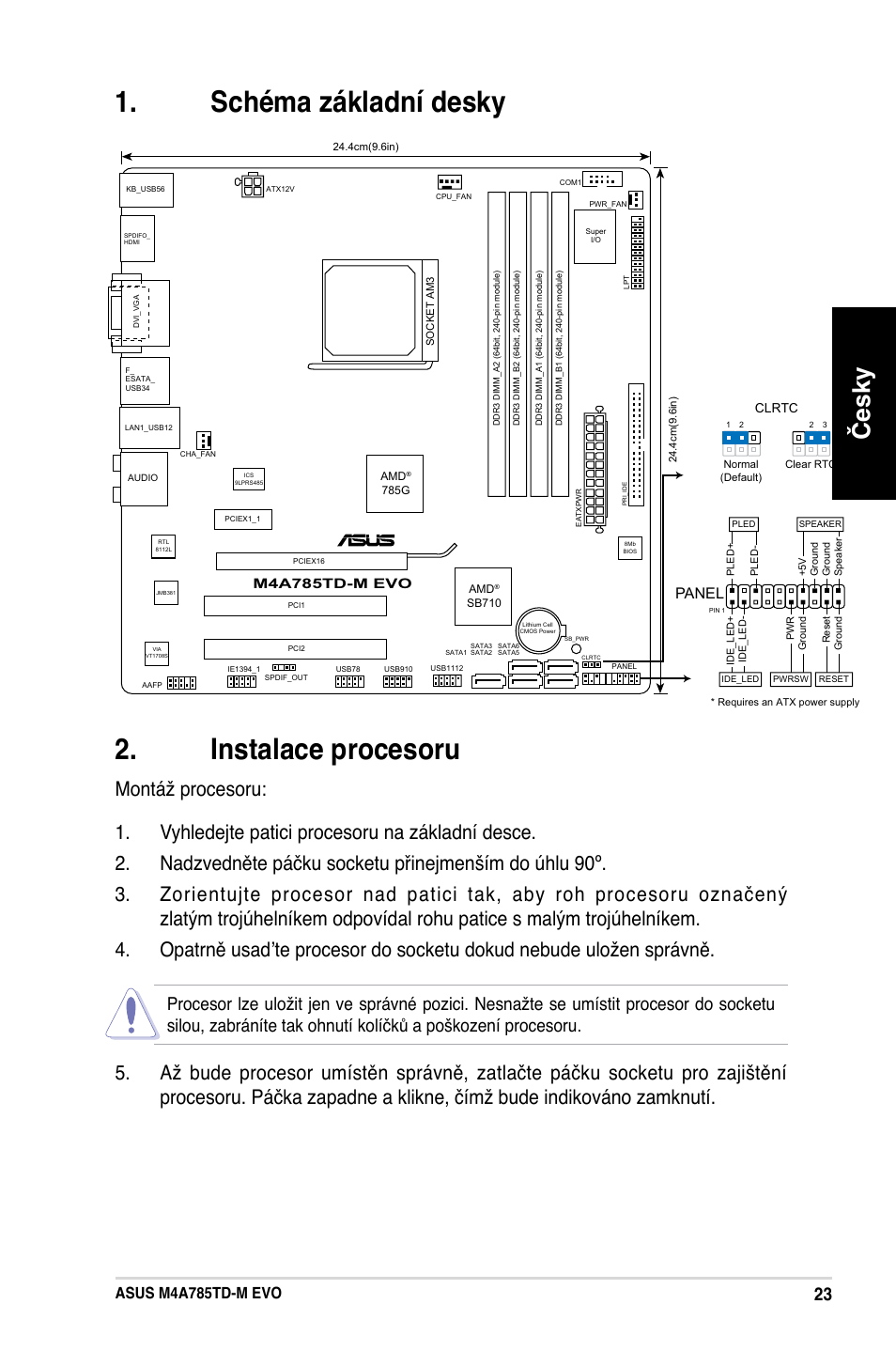 Schéma základní desky . instalace procesoru, Česky, Asus m4a785td-m evo | Panel | Asus M4A785TD-M EVO User Manual | Page 23 / 41